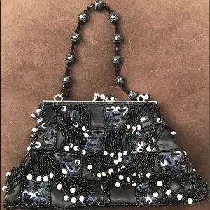 Vintage black satin purse with beading